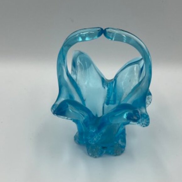 Vintage‎ Ice Blue Blown Stretched Art Glass Basket - Picture 3 of 8